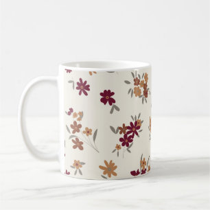 Dainty Gold Maroon Floral Pattern Coffee Mug
