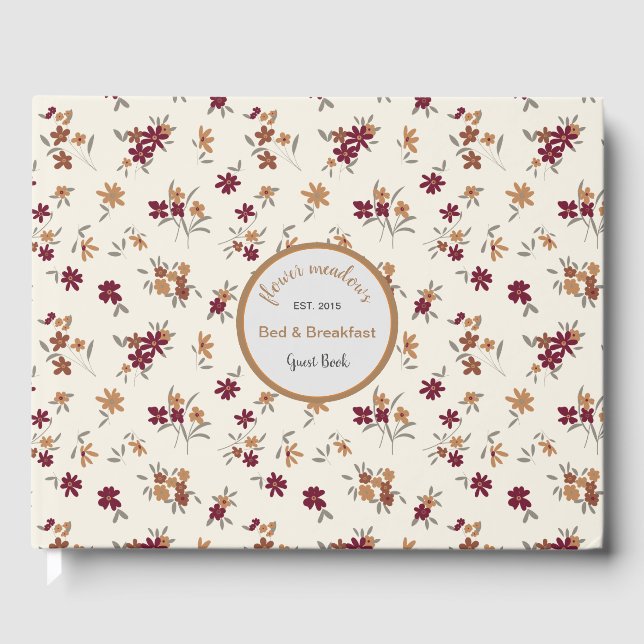 Dainty Gold Maroon Floral Pattern Guest Book (Front)