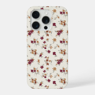 Dainty Gold Maroon Floral Pattern iPhone 15 Pro Case