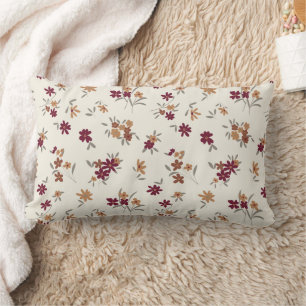 Dainty Gold Maroon Floral Pattern Lumbar Cushion