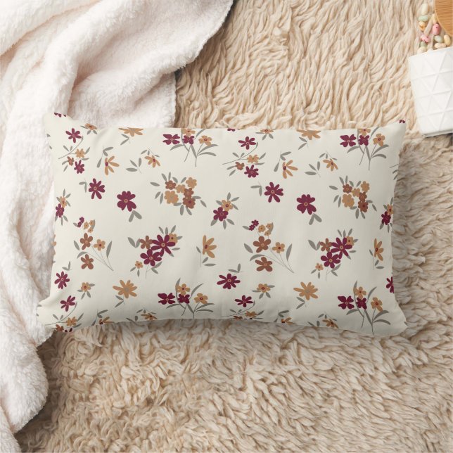 Dainty Gold Maroon Floral Pattern Lumbar Cushion (Blanket)