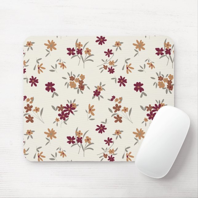 Dainty Gold Maroon Floral Pattern Mouse Pad (With Mouse)