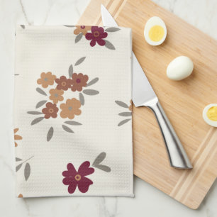 Dainty Gold Maroon Floral Pattern Tea Towel