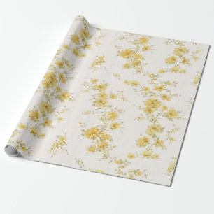 Dainty Golden Yellow Vintage Floral Pattern Wrapping Paper