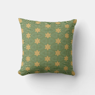 Dainty green gold floral geometric pattern cushion