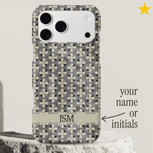 Dainty Grey Black Flowers Dots Pattern Custom Name (Creator Uploaded)