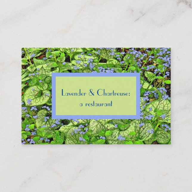 Dainty Lavender-Blue Flowers Chartreuse Foliage Bu Business Card (Front)