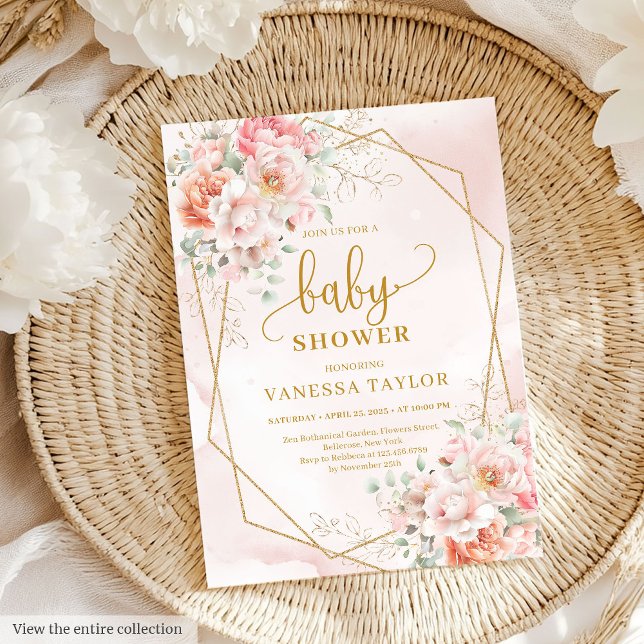 Dainty pastel pink floral girl baby shower invites (Dainty pastel pink floral girl baby shower invites)