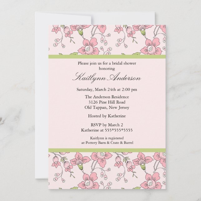 Dainty Pink Floral Bridal Shower Invitation (Front)