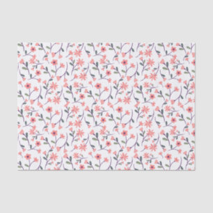 Dainty Pink Flower VInes on White Decoupage Tissue Paper