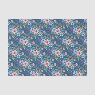 Dainty Pink Flowers on Blue Decoupage Tissue Paper