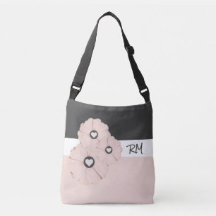 Dainty Pink & Grey Floral Cross Body Tote Bag
