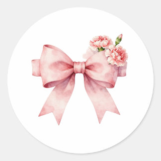Dainty Pink Ribbon & Blooms Classic Round Sticker