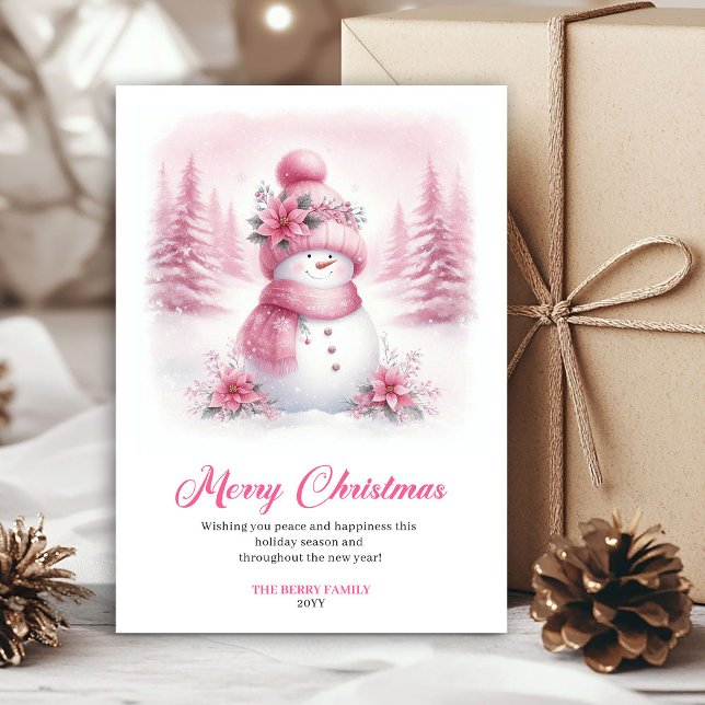 Dainty pink snowman kids greeting card editable (Dainty pink snowman kids greeting card editable)