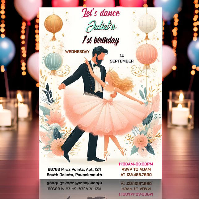 Dainty Pink Tutu Chic Girls Ballerina 1st Birthday Invitation (Creator Uploaded)