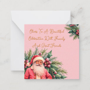Dainty Pink Vintage Santa Card
