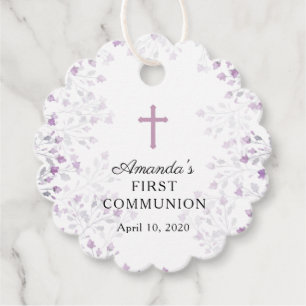Dainty Purple Floral First Holy Communion Favour Tags