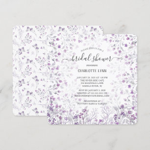 Dainty Purple Watercolor Flowers Bridal Shower Invitation