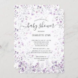 Dainty Purple Watercolor Flowers Girls Baby Shower Invitation