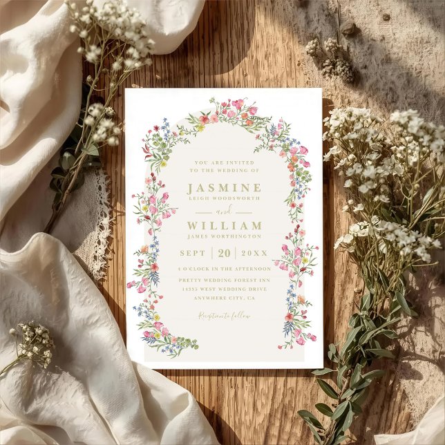 Dainty romantic floral arch modern QR Code Wedding Invitation (Creator Uploaded)
