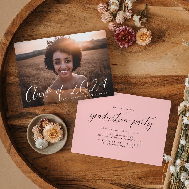 Dainty Script Class of 2024 Photo Graduation Party Invitation (Creator Uploaded)