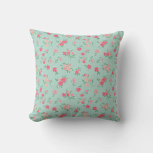  Dainty Tiny Pink Flowers On Teal Cushion