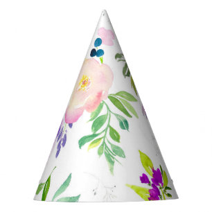 Dainty Watercolor Flowers Peonies and Wisterias Party Hat