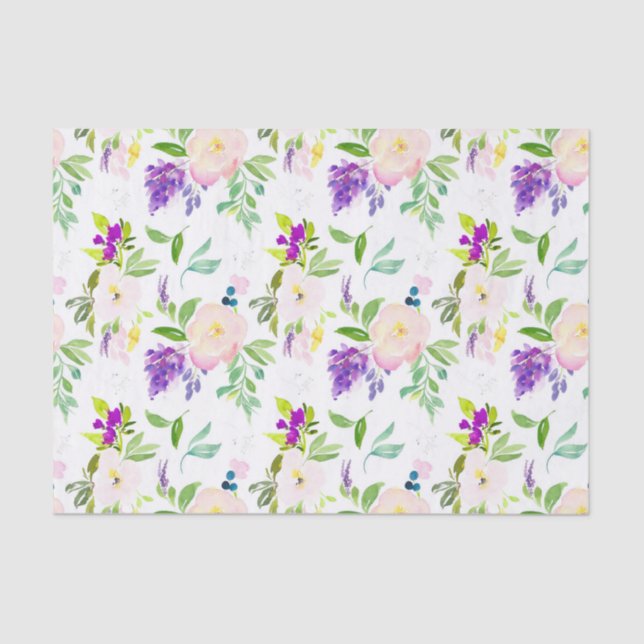 Dainty Watercolor Flowers | Peonies and Wisterias Tissue Paper (Front)