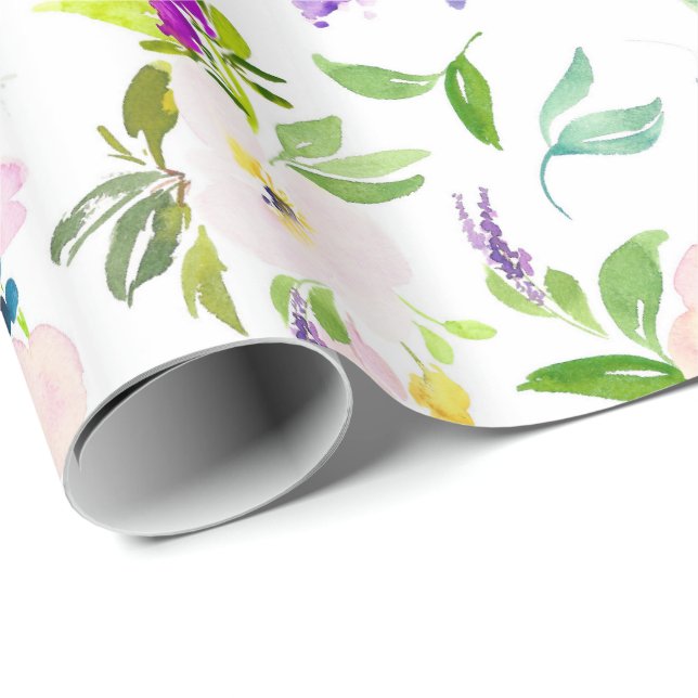 Dainty Watercolor Flowers | Peonies and Wisterias Wrapping Paper (Roll Corner)