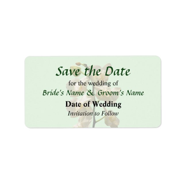 Dainty White Orchids Save the Date Label (Front)