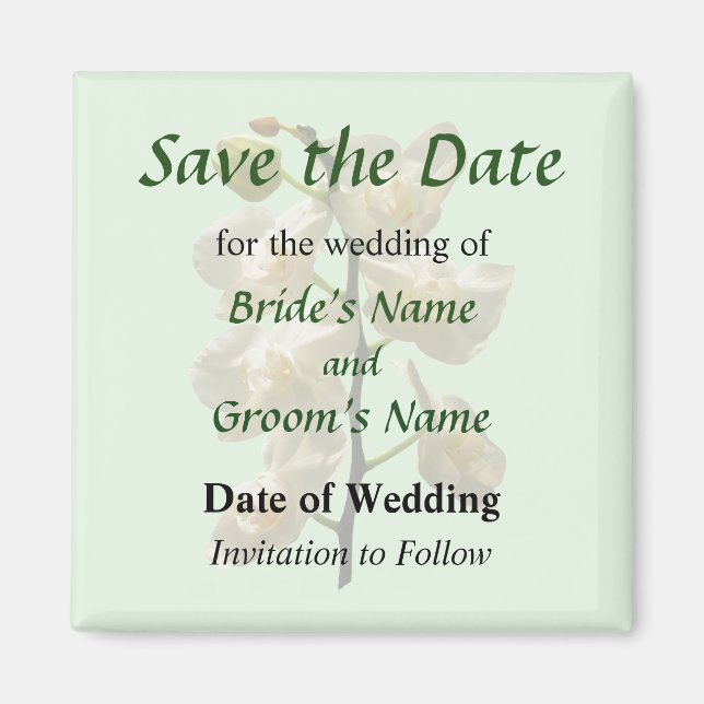 Dainty White Orchids Save the Date Magnet (Front)