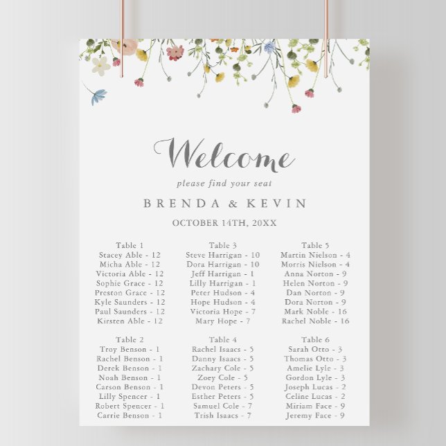 Dainty Wild Floral Alphabetical Seating Chart (Creator Uploaded)