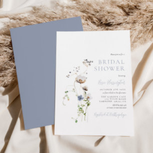 Dainty Wildflower Dusty Blue Bridal Shower Invitation