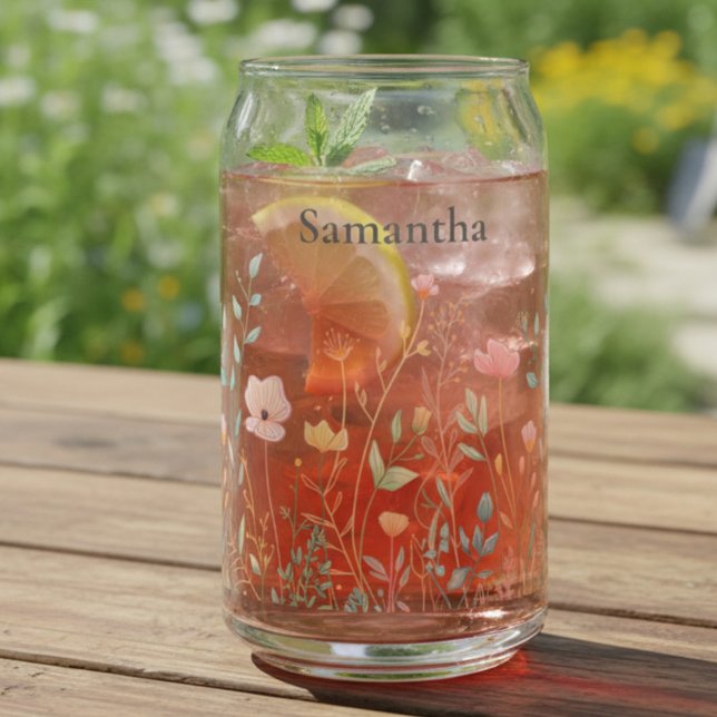 Dainty Wildflower Personalised Can Glass (Creator Uploaded)