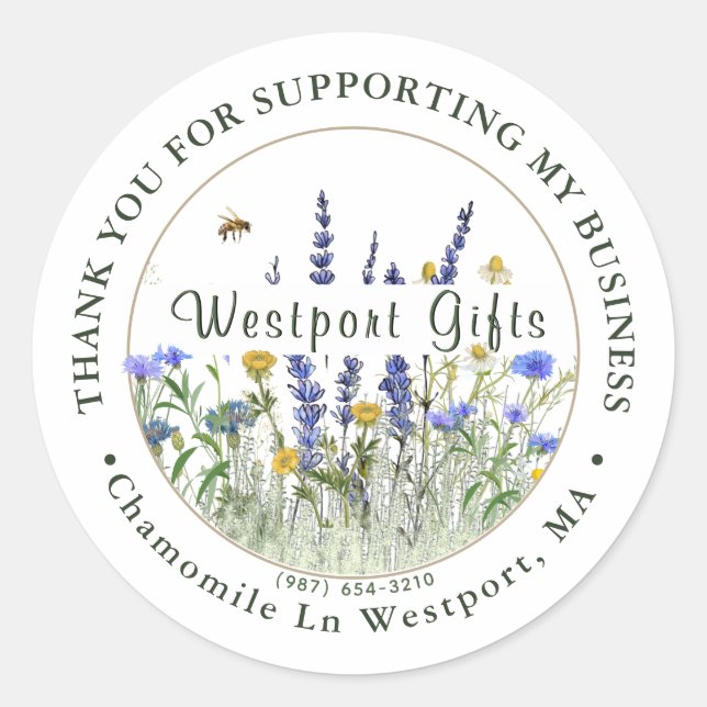Dainty Wildflowers Thank You For Your Business Classic Round Sticker (Front)
