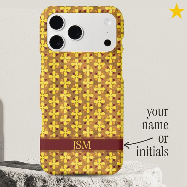 Dainty Yellow Red Flowers Dots Pattern Custom Name (Creator Uploaded)