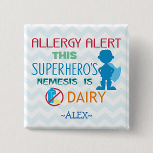 Dairy Allergy Alert Superhero Boy Button
