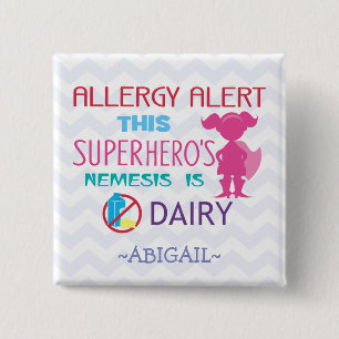 Dairy Allergy Alert Superhero Girl Pink Silhouette 15 Cm Square Badge