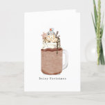 Dairy Christmas Snowman Chocolate Milkshake Holiday Card<br><div class="desc">Watercolor inspired illustration of chocolate mason jar milkshake topped with whipped cream,  hot fudge,  caramel,  sprinkles,  chocolate chips,  Christmas cookie,  and marshmallow snowman.  Text says,  "Dairy Christmas"</div>