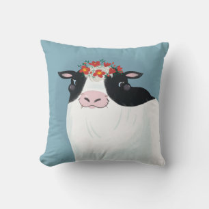 Dairy Cow and Red Flower Crown Cushion