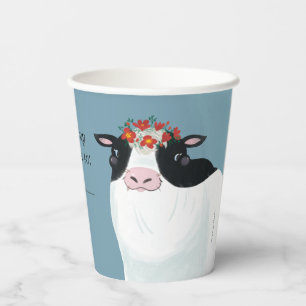 Dairy Cow and Red Flower Crown Paper Cups
