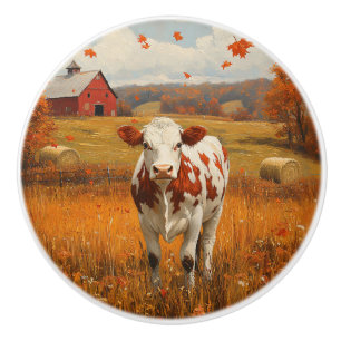 Dairy Cow Autumn Farm Landscape Ceramic Knob