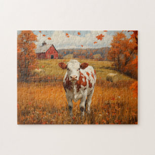 Dairy Cow Autumn Farm Landscape Jigsaw Puzzle