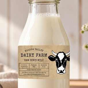 Dairy Cow Farm Fresh Milk Label Rustic Brown Paper