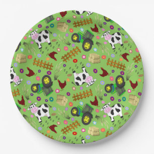 Dairy Cow Farmyard Scene Paper Plate