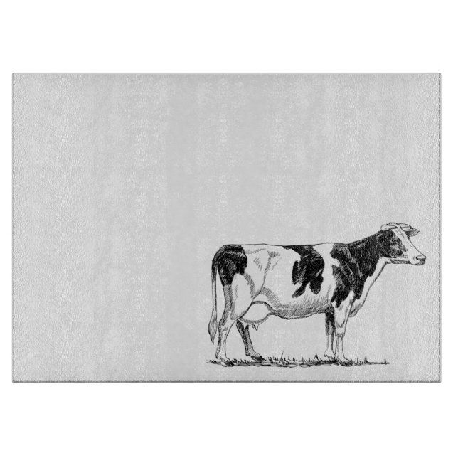 Dairy Cow Holstein Fresian Pencil Drawing Cutting Board (Front)
