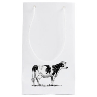 Dairy Cow Holstein Fresian Pencil Drawing Small Gift Bag