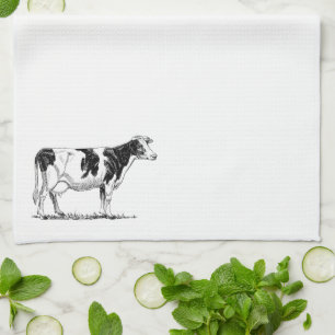 Dairy Cow Holstein Fresian Pencil Drawing Tea Towel