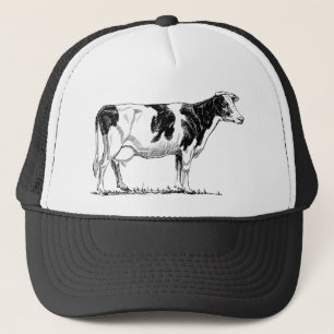 Dairy Cow Holstein Fresian Pencil Drawing Trucker Hat