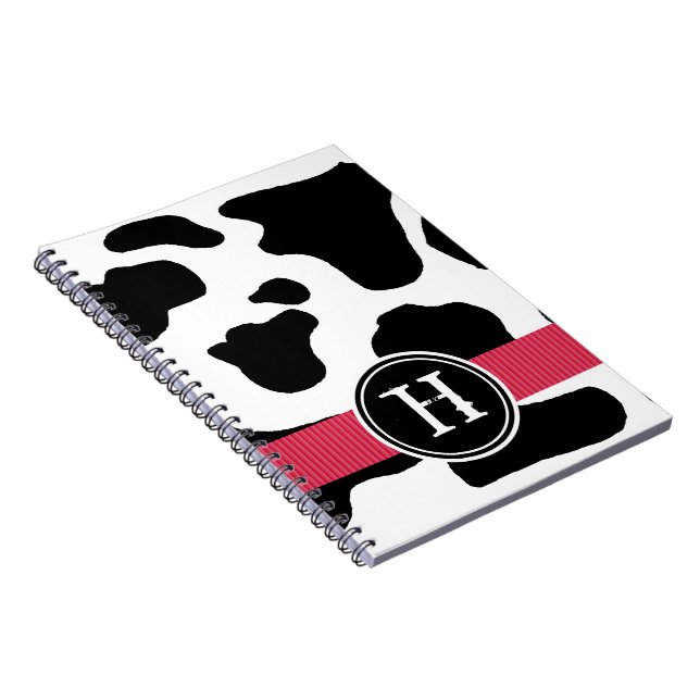 Dairy Cow Pattern with Red Monogrammed Notebook (Right Side)